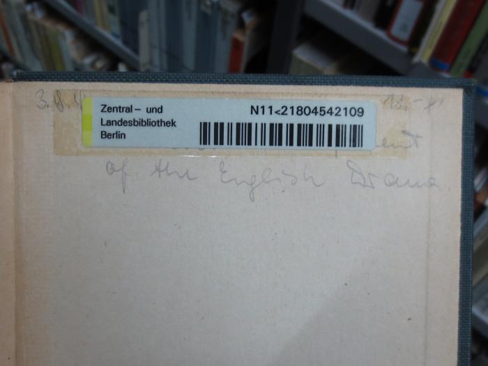 Ah 40 1941, 2. Ex.: Wege der Kulturgeschichte : Studien (1941);G45II / 1422 (unbekannt), Von Hand: Datum, Widmung; '3.9.[?] 
[???]ent of the English Drama'. ;G45II / 1422 (unbekannt), Von Hand: Preis, Nummer; '11.-'. 