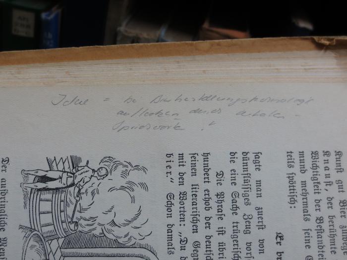 Ah 252 2. Ex.: Das Bier im Volksmund : Alte Sprichwörter und Redensarten (1930);G45II / 1265 (unbekannt), Von Hand: Notiz; 'Idee = bei Bierherstellungstechnologie an / lecken durch Zutaten - Sprichworte ? '. 