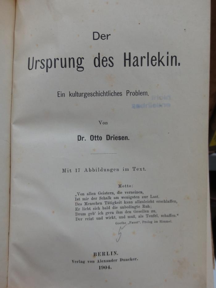 Ah 304: Der Ursprung des Harlekin : Ein kulturgeschichtliches Problem (1904)