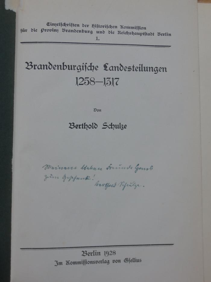 Am 27 4. Ex., neu gebunden: Brandenburgische Landesteilungen 1258-1317 (1928)