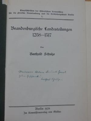 Am 27 4. Ex., neu gebunden: Brandenburgische Landesteilungen 1258-1317 (1928)