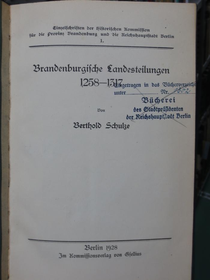 Am 27 3. Ex.: Brandenburgische Landesteilungen 1258-1317 (1928)