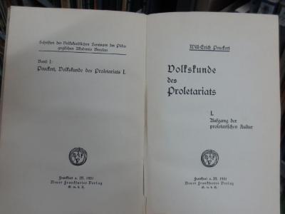 An 1585 1: Volkskunde des Proletariats : Aufgang der proletarischen Kultur (1931)