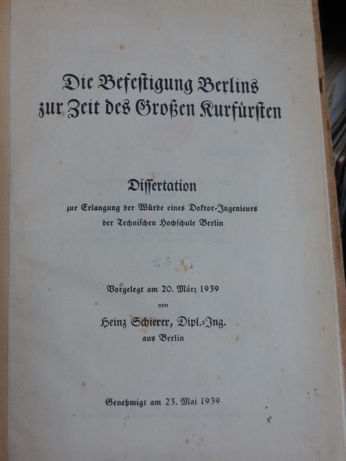 An 1597: Die Befestigung Berlins zur Zeit des Großen Kurfürsten (Diss.) (1939)