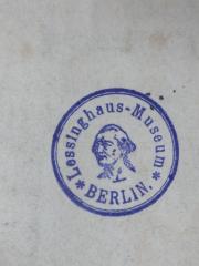 - (Lessing-Museum (Berlin)), Stempel: Name, Ortsangabe, Portrait; 'Lessinghaus-Museum Berlin'.  (Prototyp)