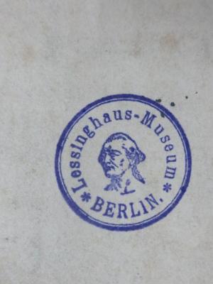 - (Lessing-Museum (Berlin)), Stempel: Name, Ortsangabe, Portrait; 'Lessinghaus-Museum Berlin'.  (Prototyp)