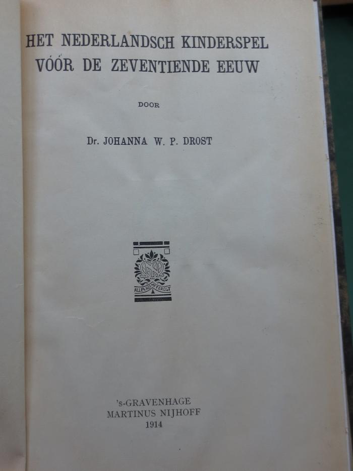 As 78: Het Nederlandsch Kinderspel vóór de zeventiende eeuw (1914)