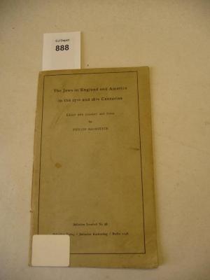 A II, 1.115 : The Jews in England and America in the 17th and 18th Centuries. (1938)