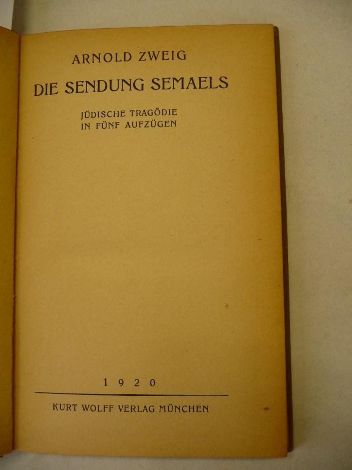  Die Sendung Semaels. Jüdische Tragödie in fünf Aufzügen. (1920)
