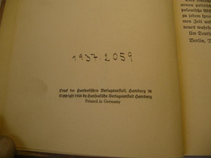 -, Von Hand: Nummer; '1939.2059'