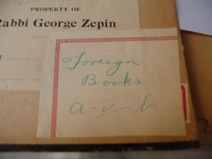-, Etikett: Notiz; 'Foreign Books
a - V - b'