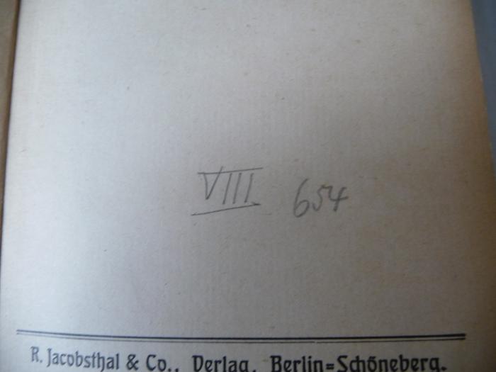 -, Von Hand: Signatur; 'VIII 654'