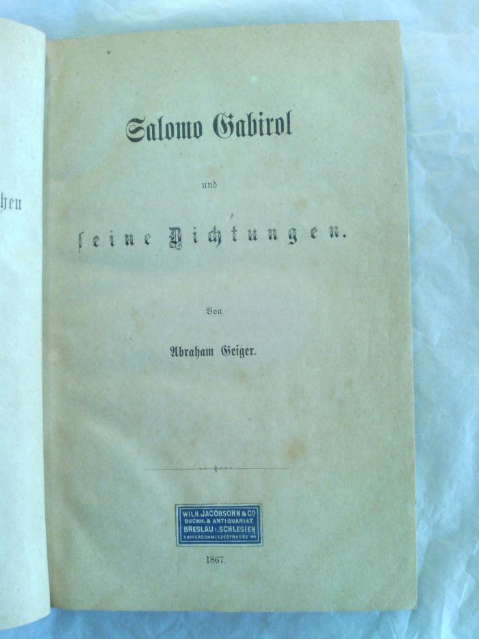 Asch2006 : Salomo Gabirol und seine Dichtungen. (1867)