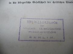 - (Jüdische Gemeinde zu Berlin), Stempel: Name, Ortsangabe; 'Bibliothek des Deutschen Israelitischen Gemeindebundes Berlin'.  (Prototyp)