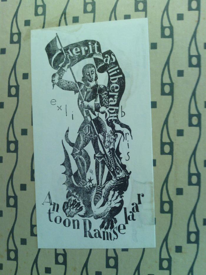 Asch2451 : Israel in Italien. Eindrücke und Erlebnisse. Zwölf Skizzen von Israel Cohen. (1909);- (Ramselaar, Antoon Cornelis), Etikett: Portrait, Exlibris, Motto, Name; 'veritas liberabit
exlibris
Antoon Ramselaar'. 