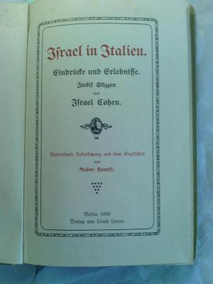 Asch2451 : Israel in Italien. Eindrücke und Erlebnisse. Zwölf Skizzen von Israel Cohen. (1909)