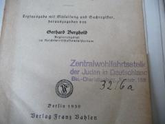 - (Zentralwohlfahrtsstelle der Juden in Deutschland), Stempel: Name, Ortsangabe, Signatur; 'Zentralwohlfahrtsstelle der Juden in Deutschland
Bln.-Charlottenburg, Kantstr. 158

32/6a'. 