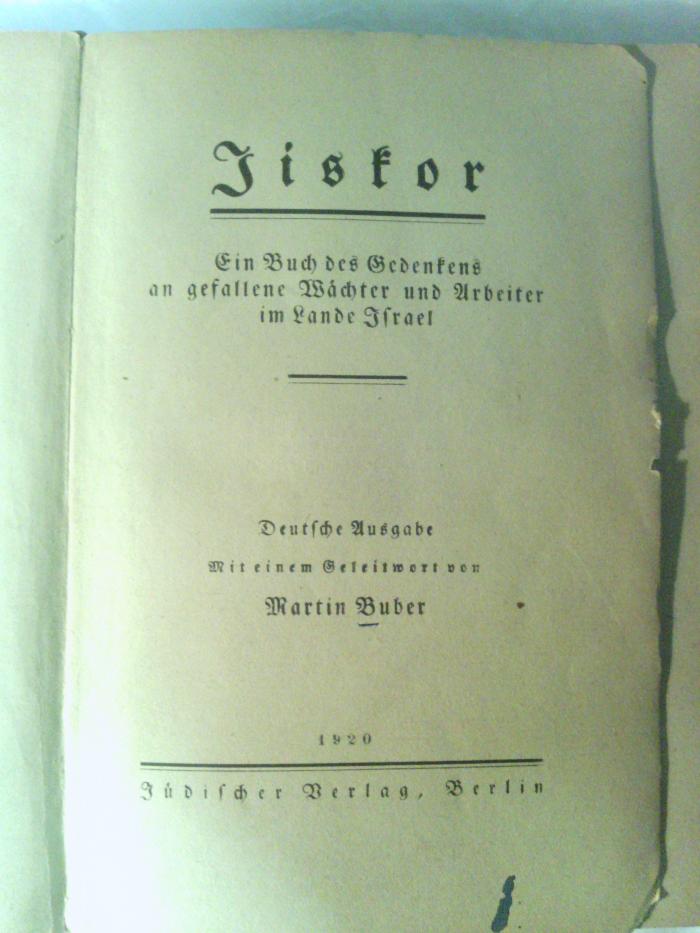 Asch3256 : Isidor : Ein Buch des Gedenkens an gefallene Wächter und Arbeiter im Lande Israel (1920)