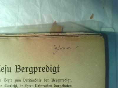 Asch3523 : Jesu Bergpredigt :  Rabbinische Texte zum Verständnis der Bergpredigt, ins Deutsche übersetzt, in ihren Ursprachen dargeboten und mit Erlauterungen und Lesarten versehen. (1924);- (Aschkenasy, Yehuda), Von Hand: Autogramm; 'י. אשכנזי'. 