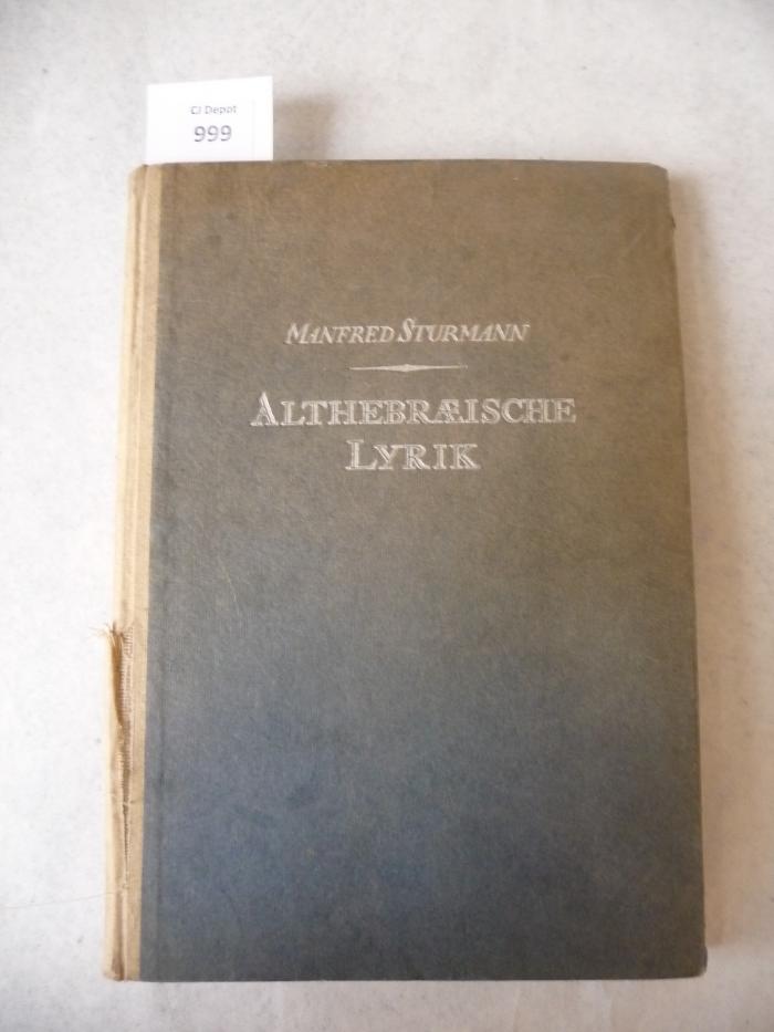  Althebraeische Lyrik. Nachdichtungen. (1923)