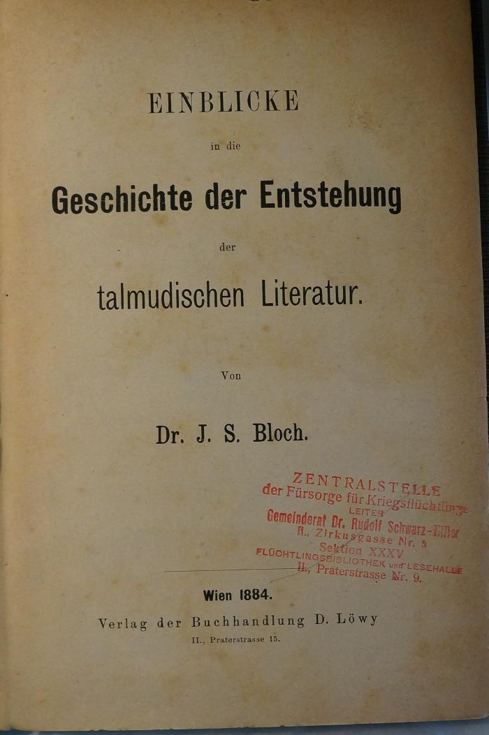 Asch4275 : Einblicke in die Geschichte der Entstehung der talmudischen Literatur.
 (1884)