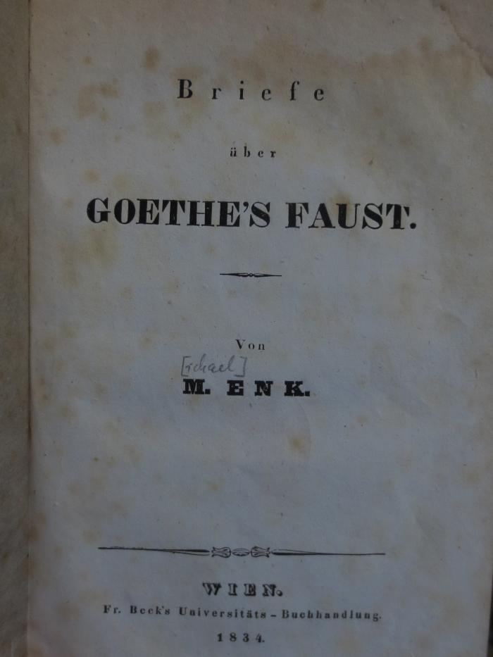 Cg  1290: Briefe über Goethe's Faust (1834)