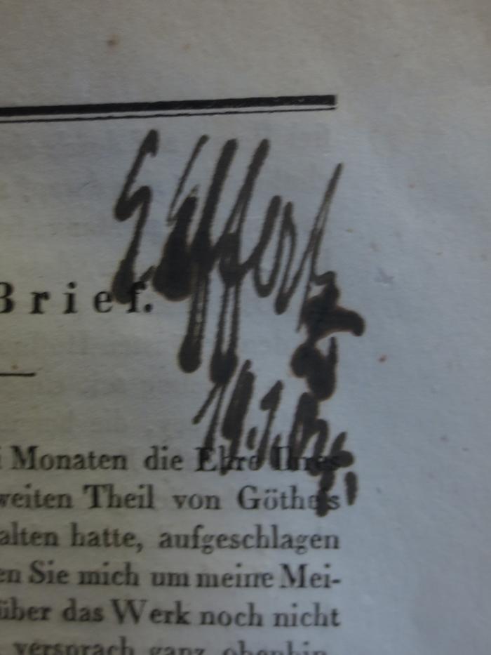Cg  1290: Briefe über Goethe's Faust (1834);- (Effertz, E.), Von Hand: Name, Autogramm, Datum; 'E. Effertz, 19.1.04'. 
