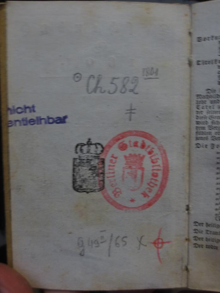 Ch  582 1801: Taschenbuch für 1801 ([1800]);- (unbekannt), Stempel: Emblem, Wappen.  (Prototyp)