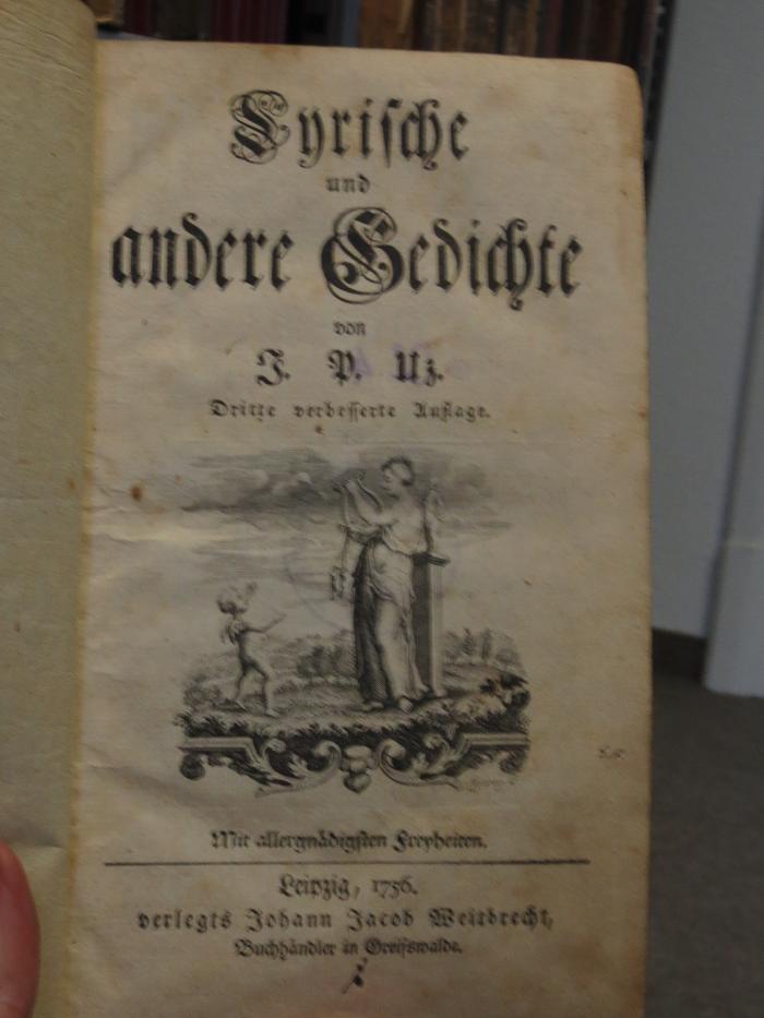 Cl  4: Lyrische und andere Gedichte (1756);- (unbekannt), Von Hand: Notiz; 'L'. 