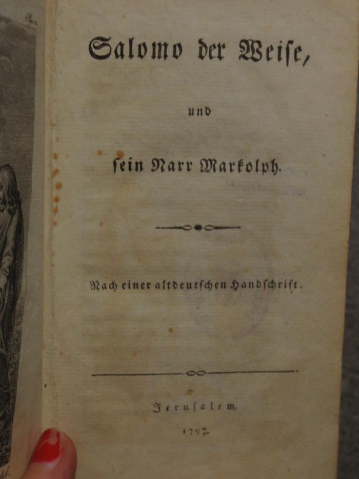 Ck  152: Salomo der Weise, und sein Narr Markolph : nach einer altdeutschen Handschrift (1797)