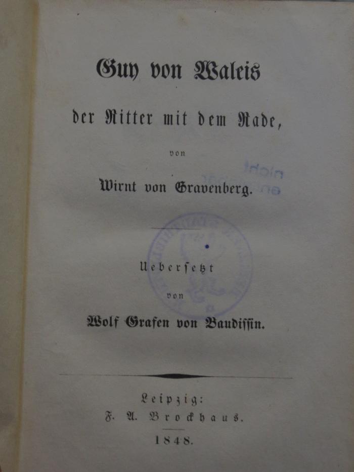 Ck  151: Kun von Waleis : Der Ritter mit dem Rade (1848)