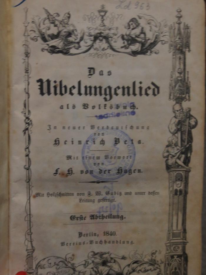 Ck  66 1.2.: Das Nibelungenlied als Volksbuch : In neuer Verdeutschung von Heinrich Beta : Erste Abtheilung (1840)