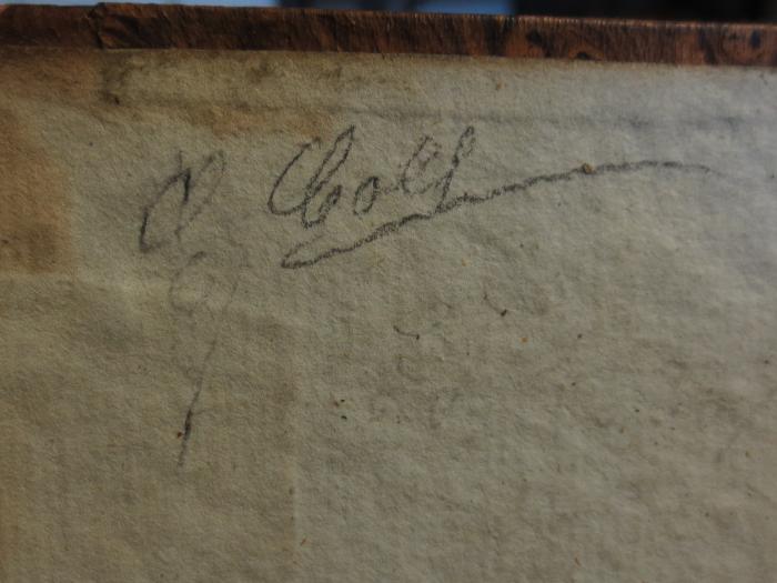 Cl  143 1: Die Söhne des Thales : Ein Dramatisches Gedicht : Erster Theil : Die Templer auf Cypern (1803);- (Wolf[?], E.[?]), Von Hand: Autogramm, Name; 'E Wolf'. 