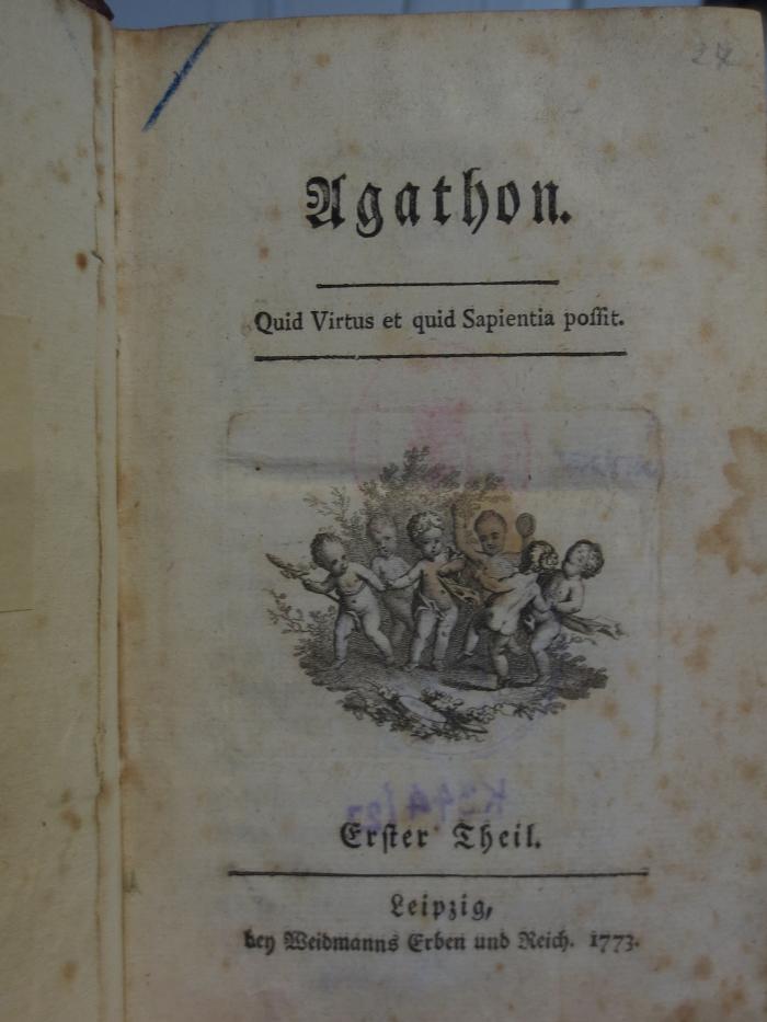 Cl  155 1: Agathon : Erster Theil (1773);- (unbekannt), Von Hand: Zeichen. 