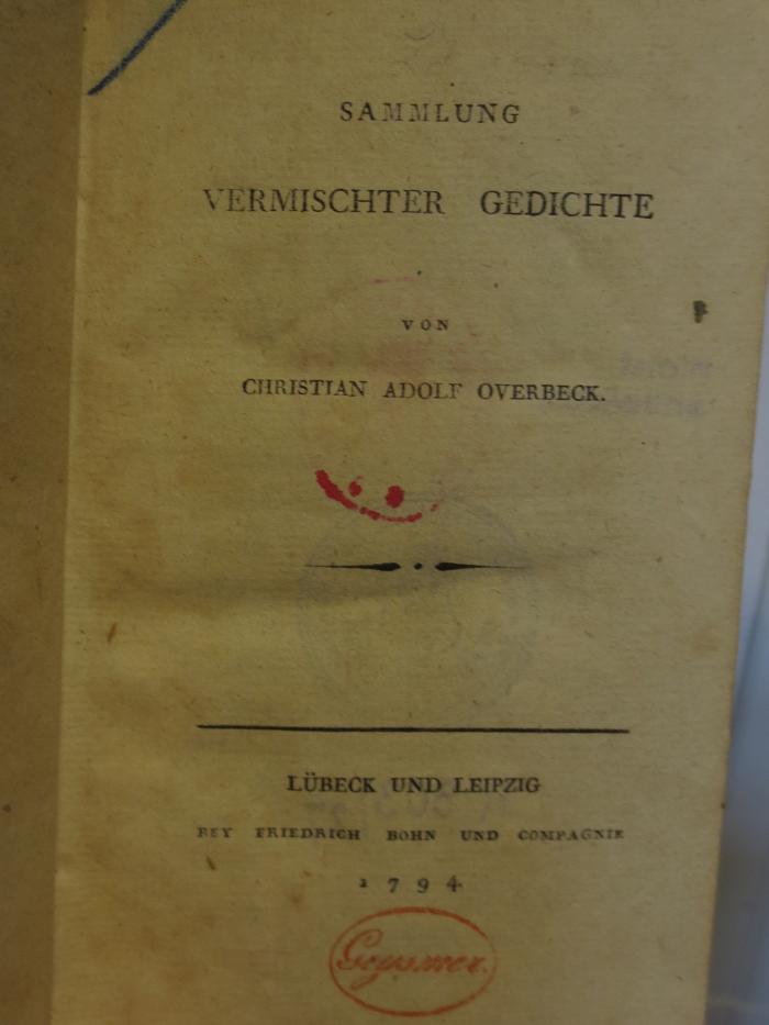 Cl  171: Sammlung vermischter Gedichte (1794);- (unbekannt), Von Hand: Zeichen. 
