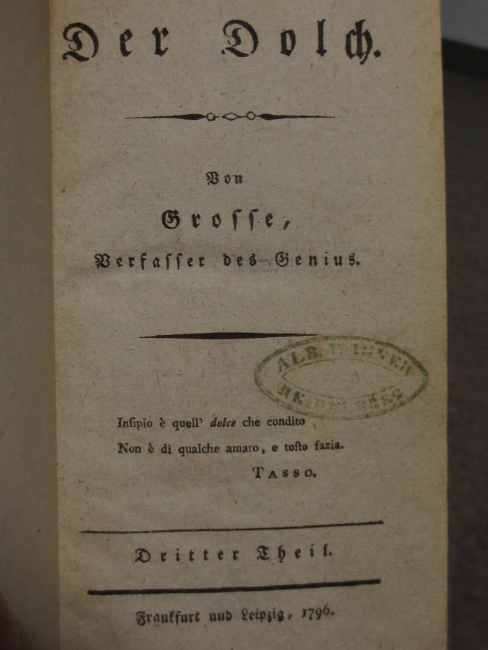 Cl  24 3.4: Der Dolch : Dritter Theil (1796)