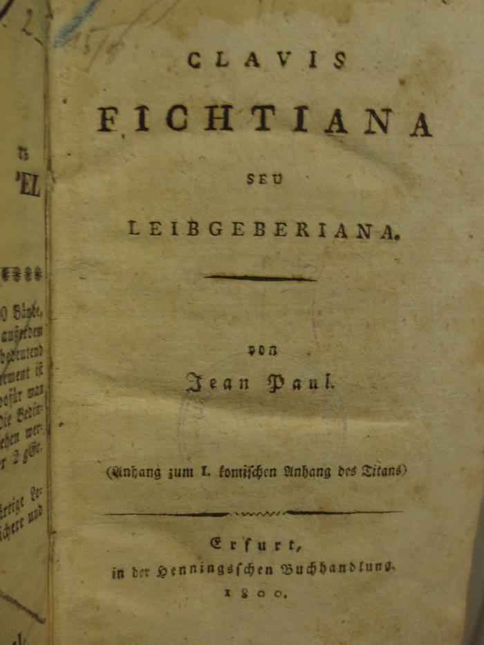 Cl 183: Clavis Fichtiana Seu Leibgeberiana (1800)