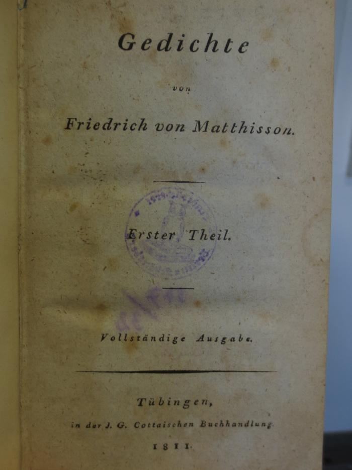 Cl 179 1: Gedichte : von Friedrich von Matthisson : Erster Theil (1811)