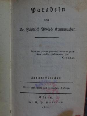 Cl  147 2: Parabeln : von Dr. Friedrich Adolph Krummacher : Zweites Bändchen (1820)