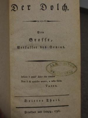 Cl  24 3.4: Der Dolch : Dritter Theil (1796)