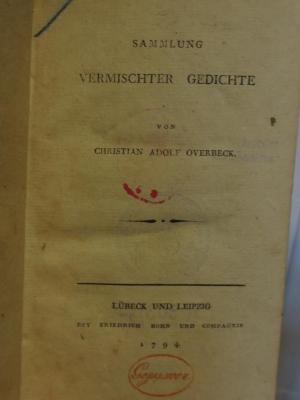 Cl  171: Sammlung vermischter Gedichte (1794);- (unbekannt), Von Hand: Zeichen. 