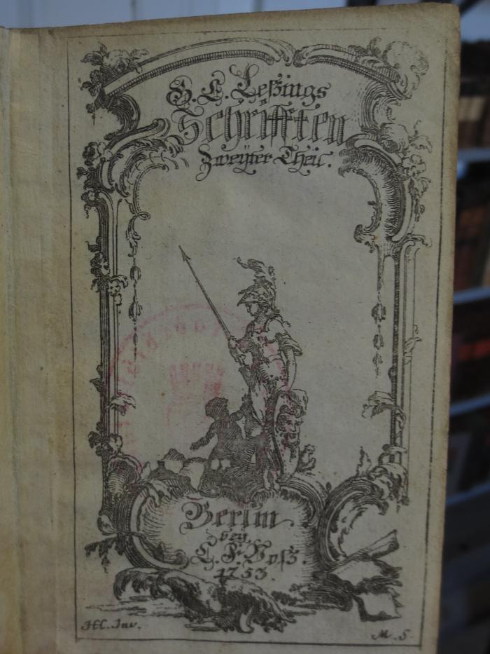 Cl 272 2: G. E. Leßings Schriften : Zweyter Theil (1753)