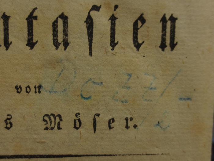 Cl 258 c 2: Patriotische Phantasien : von Justus Möser : Zweiter Theil (1804);- (unbekannt), Von Hand: Nummer; 'Dc ZZ/2'. 