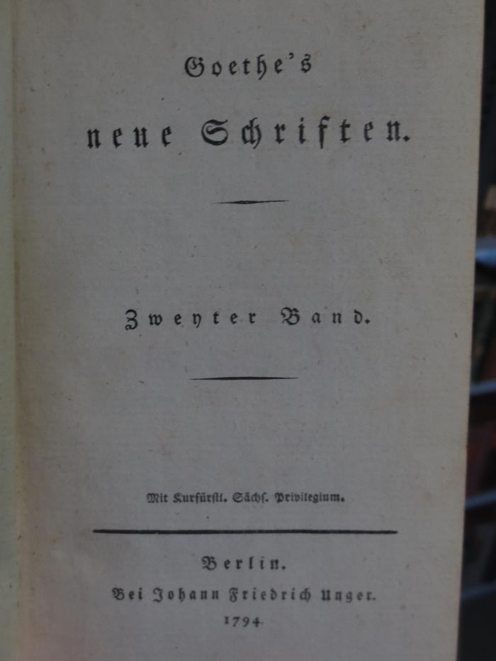 Cl  201 2: Goethe's neue Schriften : Zweyter Band (1794)
