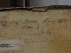 - (Bock, I. J. G.;Gressl[?], [?]), Von Hand: Widmung, Name, Datum; 'I. J. G. Bock Köngsl.
1740. 8.
f. Gressl'. 