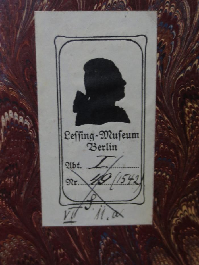 Cl 374 a/b, 1: Kunst und Natur : Blätter aus meinem Reisetagebuche : Erster Band (1823);- (Lessing-Museum (Berlin)), Von Hand: Signatur; 'I
49 (1542)
VII S. ii,a'. 