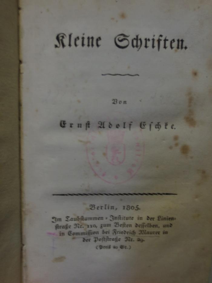 Cl 355: Kleine Schriften (1805)