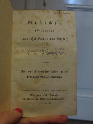 Cl 476: Gedichte für Freunde ländlicher Natur und Sitten (1808)