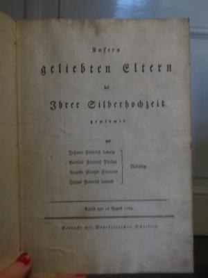Cl 397: Unseren geliebten Eltern bei Ihrer Silberhochzeit gewidmet (1789)