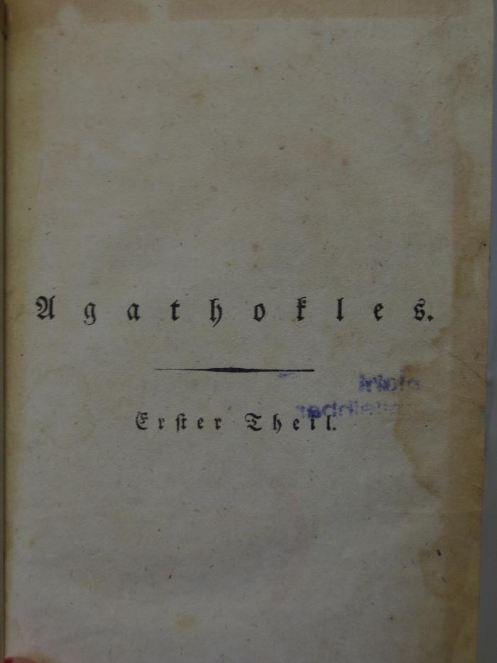 Cl 594: Agathokles : Erster Theil (o.J.)